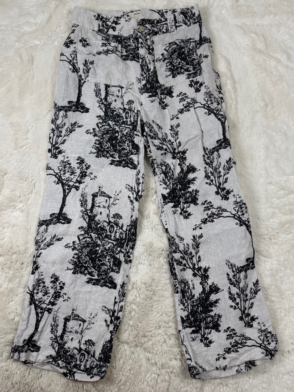 Joie 100% Linen Pants Wide Leg Black White Toile Print Women's Size 6